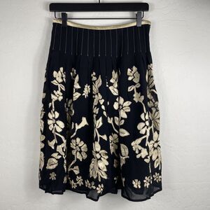 Anthropologie Odille Size 0 Black Lined Skirt W/ Cream  Satin Flowers